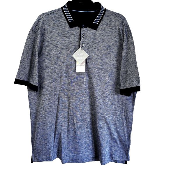 MONTECHIARO Men's Polo Shirt Navy White Zig Zag Print Cotton SZ 56/2XL ITALY - Picture 3 of 16